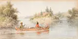 Two Canoeists and Their Dog by Frederick Arthur Verner, watercolour on paper, sold Nov 2024