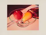Pear and Pomegranate by Mary Frances Pratt, 2006, woodcut on paper, sold Nov 2024