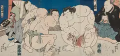 Sumo Wrestlers by Utagawa Kunisada, woodblock print on paper, sold Oct 2024