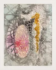 Bull and Man by Krishna Reddy, 1957, etching with carborundum and embossing on paper, sold Oct 2024