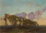 Tree & Sunset by Lionel LeMoine FitzGerald, oil on canvas, sold Oct 2024