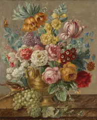 Still Life with Flowers on a Marble Ledge by Joseph Nigg, oil on canvas, sold Oct 2024