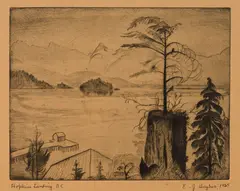 Hopkins Landing by E. J. Hughes, 1935, drypoint etching on paper, sold Sep 2024