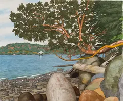 The Seashore Near Crofton by E. J. Hughes, 2002, watercolour on paper, sold Sep 2024