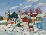 Village Scene by Henri Leopold Masson, oil on canvas, sold Sep 2024