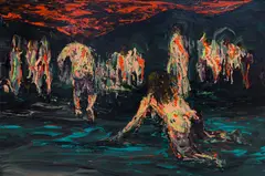 On the Beach by Brendan Flanagan, latex paint on board, sold Sep 2024