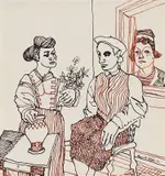 Conversation by Maxwell Bennett Bates, 1961, ink on paper, sold Sep 2024