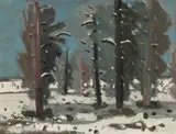 Trees by Stanley Morel Cosgrove, 1973, oil on canvas board, sold Sep 2024