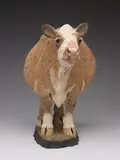 Cow Standing in a Space Wrinkle by Joseph Hector Yvon Fafard, glazed ceramic sculpture with acrylic paint, sold Sep 2024