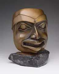 Dunee by Robert Davidson, bronze sculpture on a black stone base with copper inlay, sold Aug 2024