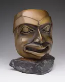 Dunee by Robert Davidson, bronze sculpture on a black stone base with copper inlay, sold Aug 2024