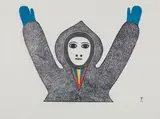 Joyful Young Man by Kingmeata Etidlooie, stonecut and stencil on paper, sold Aug 2024