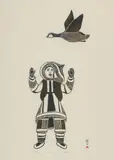 Woman and Goose by Peter Pitseolak, stonecut on paper, sold Aug 2024