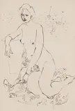 Female Nude, Figure Seated by B. C. Binning, 1943, ink on paper, sold Aug 2024