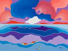 Wondrous Land by Ted Harrison, 1996, acrylic on canvas, sold Aug 2024