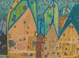 Häuser im Blutregen by Friedensreich Hundertwasser, 1961, Japanischer Farbholzschnitt auf Papier, sold Jun 2017