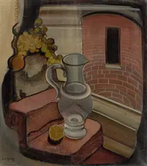 Stillleben mit Glaskrug by Ludwig Egidius Ronig, 1930, Öl auf Leinwand, sold Sep 2021