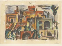 Landschaft in Italien by Cesar Klein, 1915, Pastell, Gouache und Goldstaub auf Japan, sold Aug 2021
