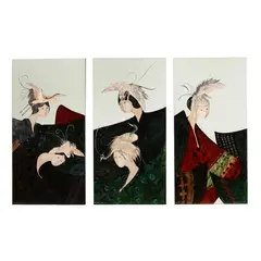 Large Triptych, Women with Crane Hats by Stephen White, Oil on panel, sold May 2026
