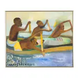 Fishing in Boat by Jak Katarikawe, Oil on paper, sold May 2026