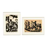In Love / Eloping in Boat (Two Works) by Jak Katarikawe, Each a linocut on paper, sold May 2026