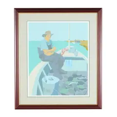 Seated Fisherman by Claude Howell, Serigraph in colors, sold May 2026