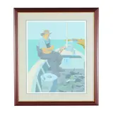 Seated Fisherman by Claude Howell, Serigraph in colors, sold May 2026