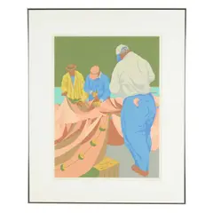 Northeaster, Mending Nets by Claude Howell, Serigraph in colors, sold May 2026