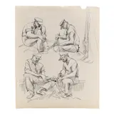 Mending the Nets - A Sketch by Claude Howell, Ink and charcoal on paper, sold Apr 2026