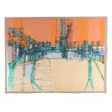 Untitled (Cityscape) by Joe H. Cox, Watercolor and ink on paper laid on cardboard, sold Apr 2026