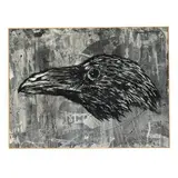 Raven in Profile by Matthew Curran, Stencil and mixed media on clayboard, sold Apr 2026