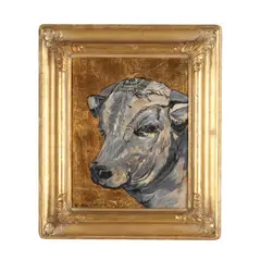 Portrait of a Cow by Stephen White, Oil and gold leaf on panel, sold Apr 2026
