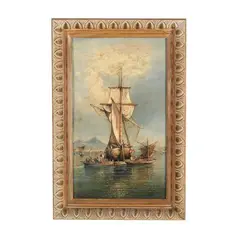 Fishing Boats at Napoli Harbor by Consalvo Carelli, Oil on board, sold Apr 2026