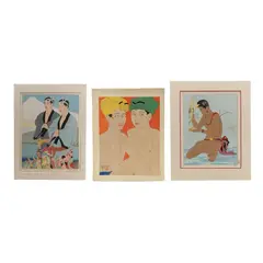 La Peche Miracleuse / Le Betel "Yap" / Les Enfants aux Yeux Jaunes (Three Works) by Paul Jacoulet, Each a woodblock print in colors, sold Apr 2026