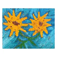 Two Sunflowers by Clyde Jones, Polychrome paint and confetti on board, sold Mar 2026