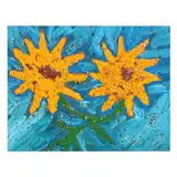 Two Sunflowers by Clyde Jones, Polychrome paint and confetti on board, sold Mar 2026
