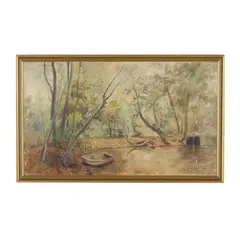 Pond Landscape with Fishing Boat by Charles Henry Miller, Oil on canvas, sold Mar 2026
