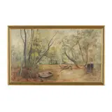 Pond Landscape with Fishing Boat by Charles Henry Miller, Oil on canvas, sold Mar 2026