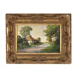 Village Scene by Harold Goldthwait, Oil on board, sold Mar 2026