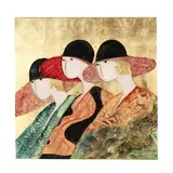 Three Women with Hats by Stephen White, Oil and gold leaf on panel, sold Mar 2026