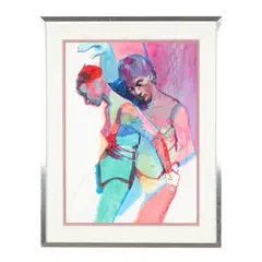 Two Figures Embracing by S. Tucker Cooke, Watercolor and acrylic on paper, sold Mar 2026