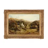 Landscape with Farmhouse and Chickens by William Langley, Oil on canvas, sold Mar 2026