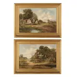 Pair of Thatched Roof Cottage Scenes by Edward Walters, Each an oil on canvas, sold Mar 2026