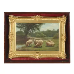 Sheep Grazing Along a Riverbank by Samuel S. Carr, Oil on canvas, sold Mar 2026