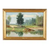 Landscape with Cattle Watering by Joseph Greenwood, Oil on canvas, sold Mar 2026