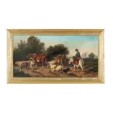 Shepherd with Mule, Cattle, and Sheep by Henry Collins Bispham, Oil on canvas (lined), sold Mar 2026