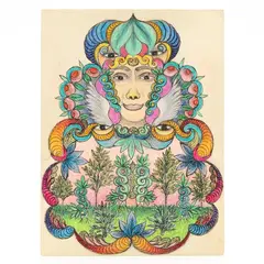 Untitled (face with garden) by Minnie Evans, Crayon and pencil on paper, sold Mar 2026