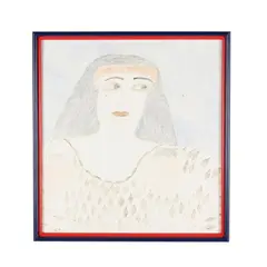 Portrait of a Woman by Lee Godie, Ink and crayon on canvas, sold Mar 2026