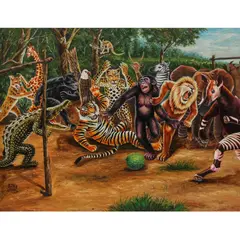 Football des animaux by JP Mika, 2015, Huile sur toile, sold Nov 2018