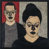 Signature series by Ephrem Solomon, 2016, gravure sur bois, papier journal collé et peinture, sold Nov 2018
